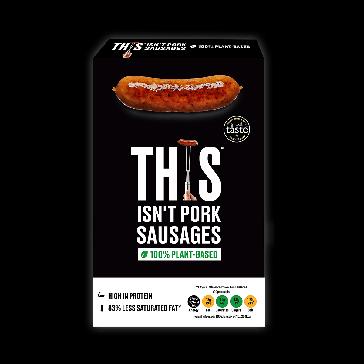 Plant-based & vegan alternative to frozen pork sausages from THIS with nutritional information.