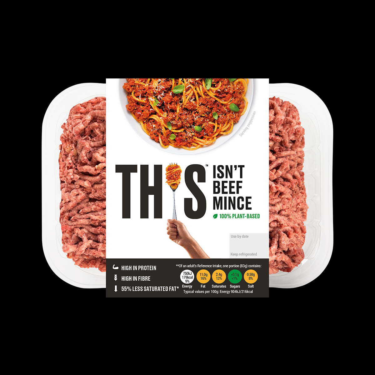 Plant-based & vegan alternative to beef mince from THIS with nutritional information.